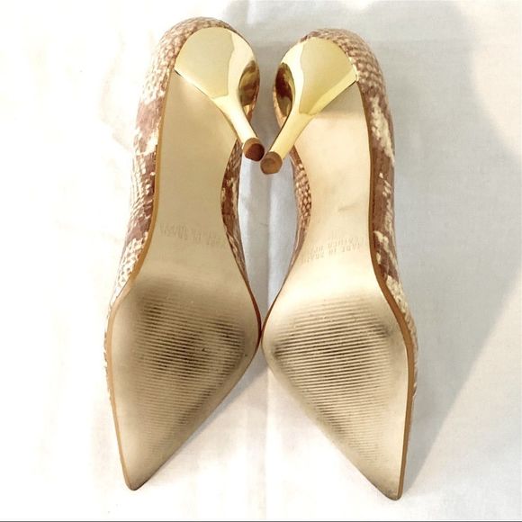 Cathy Jean Tan and Cream Snake Stiletto Pointed Toe Pump - Picture 6 of 6